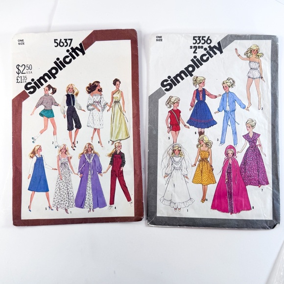 3/$20 Vintage Simplicity Barbie & Darci Doll Sewing Patterns – #5637 & #5356 - Picture 2 of 9